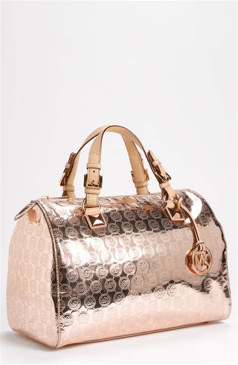 michael kors grey and rose gold purse|michael kors gold leather handbags.